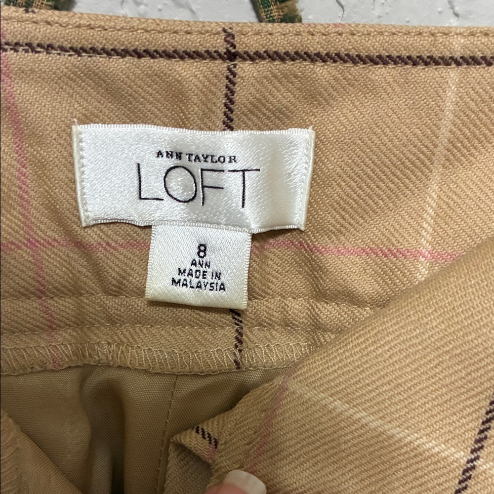 Ann Taylor LOFT Tan Plaid Lined Trouser